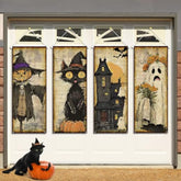 Retro Halloween Banner 4pcs Vintage Scarecrow Black Cat Castle Ghosts Wall Porch Decor