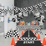 Race Car Party Decorations, 61 Pcs Set-12 Traffic Cones And 24 Racing Checkered Flags, 6.5Ft Racetrack Floor Runner And 9.8Ft Checkered Race Track Banner, Tablecloth, Balloons And Ribbons