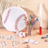 60 Pcs Baseball Party Favors Set 1 Baseball Piñata Bat 1 Blindfold 1 Bag Of Confetti 12 Silicone Bracelet 12 Straws 12 Ball 20 Sticker For Sport Birthday Party Supplies