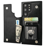 Onetop Compatible With Samsung Galaxy S22 Ultra Wallet Case With Card Holder, Pu Leather Kickstand Card Slots Case, Double Magnetic Clasp And Durable Shockproof Cover 5G 6.8 Inch(Black)