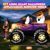 8FT Long Halloween Inflatables Decoration Outdoor Monster Truck Car with Ghosts & Pumpkin, Giant Halloween Blow Up Yard Decorations Huge Blowups Built-in LED Light Strong Blower for Festival