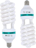 2 Pack 85W CFL Photography Light Bulbs 5500K Daylight Spiral Softbox E27 Studio Lighting