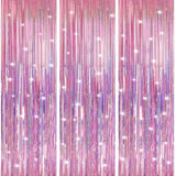 3 Pack 3.3 X 9.9 Ft Pink Foil Fringe Backdrop Curtain, Streamer Backdrop Curtains, Streamers Birthday Party Decorations, Tinsel Curtain For Parties, Galentines Decor, Preppy, Photo Booth