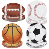 96-Piece Sports Theme Birthday Party Supplies - 9 Inch Disposable Football, Baseball, Basketball, Soccer Tableware Plates For Sports Ball Theme Party & Gameday Decorations