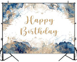 Blue and Gold Happy Birthday Backdrop Abstract Watercolor Navy Golden Ink Texture Women Men Bday Photography Background Party Decorations Cake Table Banner Photo Booth Props 7x5ft