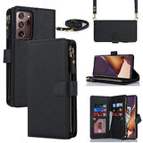 for Galaxy Note 20 Ultra Wallet Case with Card Holder for Women, Crossbody Lanyard Strap Kickstand PU Leather Case with Zipper Pocket Credit