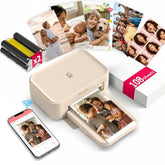 4X6 Photo Printer, Cp4100 Instant Photo Printer For Iphone & Android With 108 Sheets & 2 Cartridges, Wireless Portable Picture Printer, 300Dpi Thermal Dye Sublimation, Beige