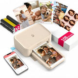 4X6 Photo Printer, Cp4100 Instant Photo Printer For Iphone & Android With 108 Sheets & 2 Cartridges, Wireless Portable Picture Printer, 300Dpi Thermal Dye Sublimation, Beige