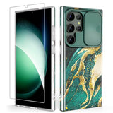 Samsung Galaxy S24 Ultra Case with Slide Camera Cover & Screen Protector, Anti-Yellowing Chic Pattern Design, Shockproof Anti-Scratch Slim Thin Phone Cover S24 Ultra 6.8'' Dream Green