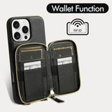 For 16 Pro Max Wallet Case, Zipper Crossbody Case With Wrist Strap Card Holder Protective Cover For Women For 16 Pro Max 6.9" Black