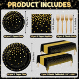 122-Piece New Year 2026 Dinnerware Set Gold Dot Plates Napkins Forks Tablecloth Serves 30