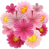 12Pcs Paper Flowers Fans Hot Pink Party Decorations Tissue Paper Flowers Decorations For Girl Groovy Birthday Baby Shower Wedding Bachelorette Room Wall Hanging Décor