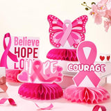 12 Pcs Breast Cancer Awareness Party Decorations Honeycomb Centerpieces Pink Ribbon Butterfly Daisy Heart Table Topper Believe Hope Love Table Decoration for Breast Party Favor Supplies