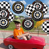 18 Inch Race Car Wheel Balloons, Black And White Checkered Balloons For Birthday Party, Race Car Theme Party, 12 Pcs