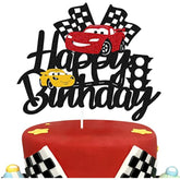 Car Cake Topper Race Car Cake Decorations For Racing Car Checkered Flag Themed Kids Boy Girl Happy Birthday Party Supplies Double Sided