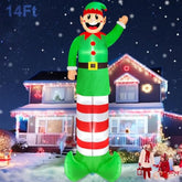 14 Ft Super Tall Christmas Inflatable Elf, Christmas Inflatables Decoration Outdoor Blow Up Giant Santa Elf With Built-I