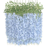 12Pack Wisteria Hanging Flowers Vines 3.6Ft Baby Blue Artificial Flowers Fake Wisteria Bushy Garland Silk Flowers Hanging Rattan String For Garden Home Wall Wedding Party Decor (Baby Blue)