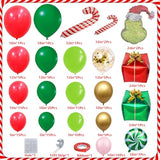 Christmas Balloon Garland Arch Kit with Xmas Pink Red Green Gold Confetti Balloons Candy Cane Gift Box Foil Balloons for Christmas New Year Birthday Party Decorations