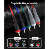 Component Video Cable With Audio (6Ft, Rca- 5 Cable, Supports 1080I) - Compatible With Dvd Players, Vcr, Camcorder, Projector