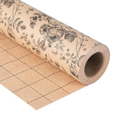 Kraft Floral Wrapping Paper Roll - 17 Inches X 33 Feet - Vintage Black Floral Design With Cut Lines For Upscale Gifts, Mother’S Day, Birthday, Bridal Shower,Wedding