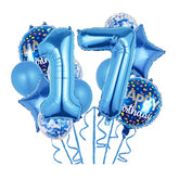 11 Pc Blue 17th Birthday Foil Balloons & Confetti Balloon Set for Kids Party Decor