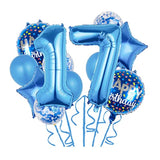 11 Pc Blue 17th Birthday Foil Balloons & Confetti Balloon Set for Kids Party Decor