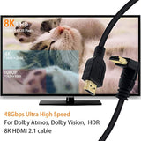 8K Hdmi Cable 2Feet, Hdmi 2.1 Cable 90 Degree Down Angle Hdmi Male To Male 8K