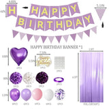 Purple Birthday Party Decorations, Happy Birthday Banner, Fringe Curtain, Star-Shaped Foil Confetti Balloons, Girl Woman 13Th 16Th 18Th 20Th 30Th 40Th 50Th 60Th Birthday Decorations (Purple)