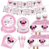 117 Pcs Pink Cartoon Party Dessert Plates Napkins Forks Tablecloth Cups Birthday Banner Tablecovers For Baby Shower Girls 1St 2Nd 3Rd 4Th 5Th Birthday Party Decorations Supplies - 20 Guests