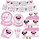 117 Pcs Pink Cartoon Party Dessert Plates Napkins Forks Tablecloth Cups Birthday Banner Tablecovers For Baby Shower Girls 1St 2Nd 3Rd 4Th 5Th Birthday Party Decorations Supplies - 20 Guests