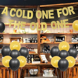 A Cold One For The Old One Party Decorations Banner, Black Gold Balloons For Men Aged To Perfection Cheers And Beers To 40 Years 50Th 60Th Birthday Decorations