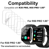 Compatible With Iowodo R30 Pro And Blackview R50Pro 1.85”, Soft Smart Watch Screen Protector, Tpu, 6-Pack, Full Coverage, Bubble Self-Healing