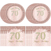 70Th Birthday Decorations, Rose Gold Birthday Party Supplies Include 20Pcs Plates 20Pcs Napkins Sweet Seventy Year Old Party Tableware For Girl Ladies Women