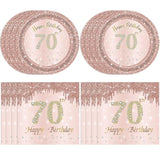 70Th Birthday Decorations, Rose Gold Birthday Party Supplies Include 20Pcs Plates 20Pcs Napkins Sweet Seventy Year Old Party Tableware For Girl Ladies Women