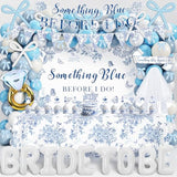 Something Blue Before I Do Bridal Shower Decorations,127 Pcs Blue Bachelorette Party Decorations With Coquette Bow Balloon Arch Kit Floral Backdrop Tablecloth Banner Garland Cake Topper Veil