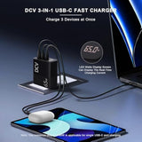 65W Usb C Charger, Gan 3-Port Fast Charging Block With Led Digital Display, Pd/Pps/Qc 3.0 Foldable Wall Charger For Laptops, Macbook, Iphone 15/14/13, Ipad Pro, Galaxy S23/S22, Note 20/10 (Black)