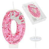 Birthday Number Candles,Pink Crown Birthday Candles For Cake,Glitter Number 0 Candle Cake Topper With Sequins For Girls,Women, Anniversary Celebrations Supplies (Pink 0)