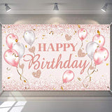 Pink and Rose Gold Birthday Party Backdrop Banner for Women and Sweet 16