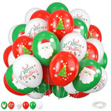 Christmas Balloons, 12 Inch Green Red White Merrychirstmas Printed Balloons Merry-Chirstmas Tree Santa For Chirstmas Party Decorations Celebration Party Balloons With Ribbon