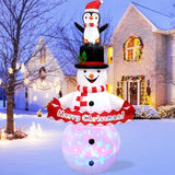 6Ft Christmas Inflatable Snowman Decorations, Blow Up Snowman Penguins With Build-In Rotating Colorful Led Lights Outdoo