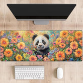Cute Panda In Flower Field Gaming Mouse Pad, Colorful Floral Large Desk Mat For Computer, Extended Keyboard Laptop Mouse Pads 31.5×11.8In, Non Slip Rubber Mousepad For Office Decor