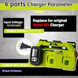 ? Wall-Hole? Replace 6 Port Chrager For P135 P117 Ryobi 18V Lithium-Ion Charger Fast Charge With Power Choose Button,6 Led Indicators