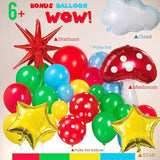 130 Pcs Red Blue Green Yellow Balloon Garland with Cloud, Mushroom & Star Balloons