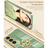 For Samsung Galaxy 25 Plus 5G Case, Screen Protector, 360°Rotatable Ring Holder Magnetic Kickstand,Plated Gold Edge Slim Soft Tpu Protective Phone Case Cover For Galaxy 25+ (Matcha Green)