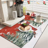 Christmas Dish Drying Mat For Kitchen Counter, 18"X24" Absorbent Snowman Drying Mat With Cardinal Birds Tree, Winter Merry Christmas Dish Rack Mat For Kitchen Counter Coffee Maker Decoration