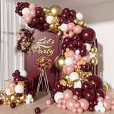 142Pcs Burgundy Balloon Arch Garland Kit With Metallic Rose Gold Maroon Gold Balloons For Birthday Baby Shower Valentines Day Bridal Shower Wedding Engagement Bachelorette Party Decorations