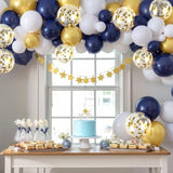 50pcs Navy Blue Gold Confetti Balloons 12in Party Decor with Ribbons