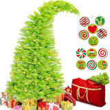 Bendable Christmas Tree Whimsical Christmas Pre-Lit Lime Green Stole Bent Top Artificial Xmas Tree Decorations With Led Lights Ornament Bag(7.5Ft)