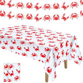 4 Pcs Crab Party Decorations 54 X 108 Inch Table Cloth And Banners For Crab Boil Party Supplies Crawfish Tablecover Summer Birthday Sea Food Decorations