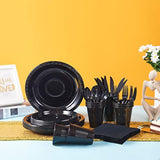 175 Pcs Black Party Supplies Disposable Dinnerware Set Plastic Plates And Paper Napkins Cups Silverware Serve 25 Sets For Birthday Bridal Shower Wedding Engagement Graduation Parties